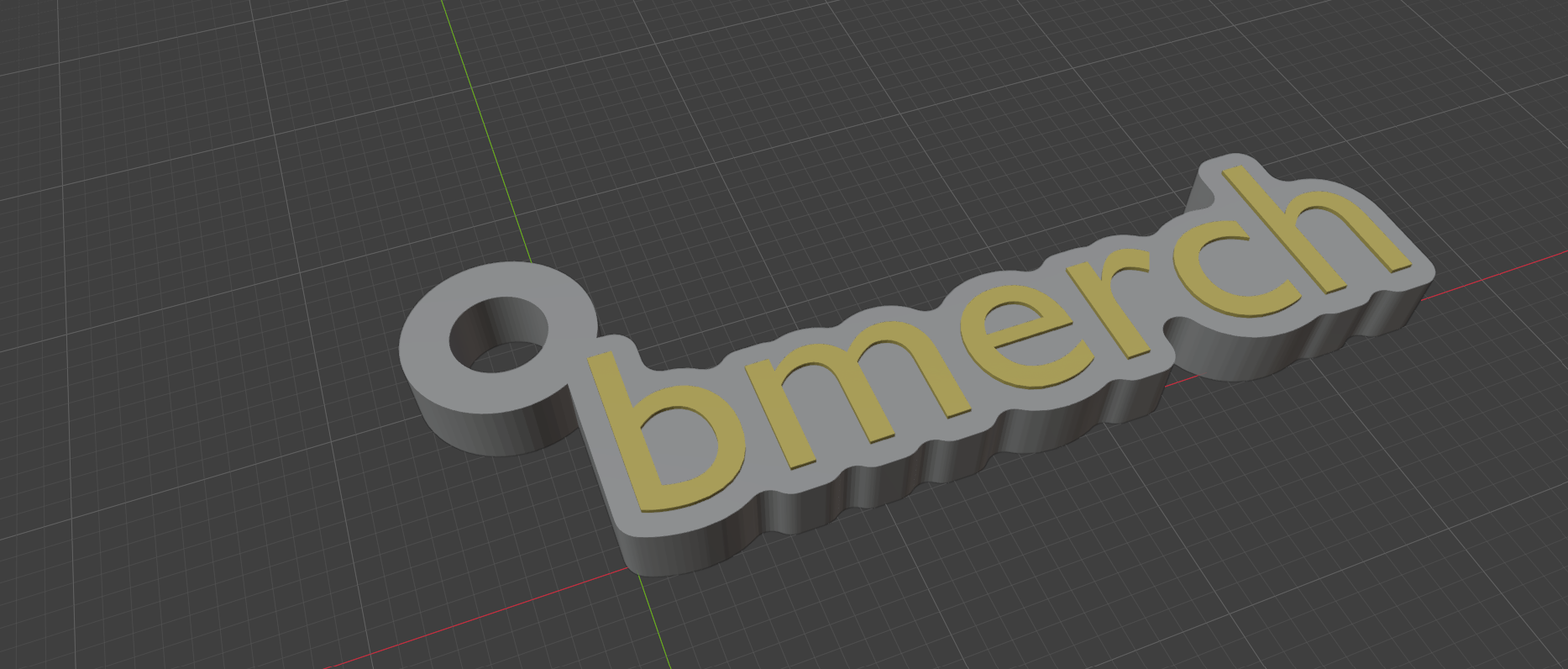A bmerch keychain spelling out 'bmerch' itself, printed as a demo piece